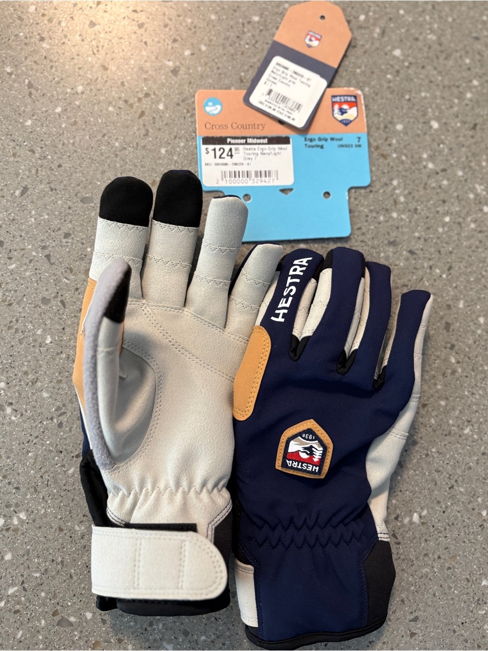Hestra Ergo Grip Wool Touring - Navy/Light Grey, size 7